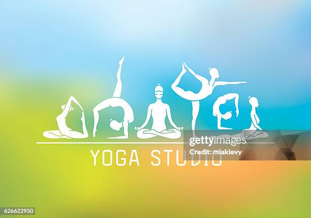 yoga studio - illustration woman pigeon pose stock illustrations