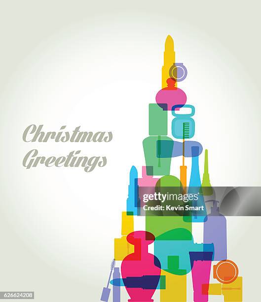 beauty product products christmas tree - powder compact stock illustrations
