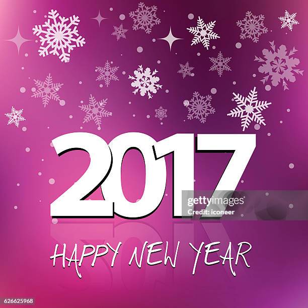 stockillustraties, clipart, cartoons en iconen met happy new year 2017 on multicolored purple snowing background - ijskristal