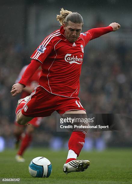 Andriy Voronin of Liverpool in action during the Barclays Premier League match between Fulham and Liverpool at Craven Cottage on April 19, 2008 in...