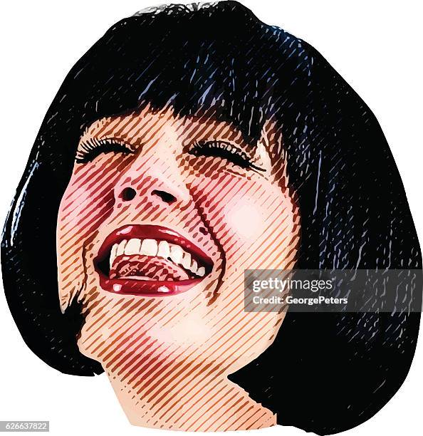 illustrations, cliparts, dessins animés et icônes de illustration en couleur du visage de la femme avec une expression heureuse - funny avatar