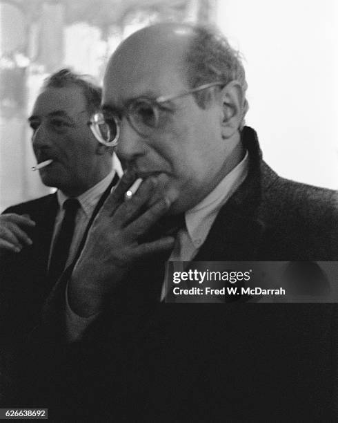 Adolph Gottlieb , American abstract expressionist and Mark Rothko , Russian born American painter , at an art exhibition at Sidney Janis Gallery, New...