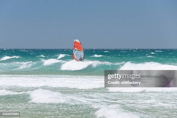 windsurfer at guincho beach near cascais in portugal - cascais stockfoto's en -beelden