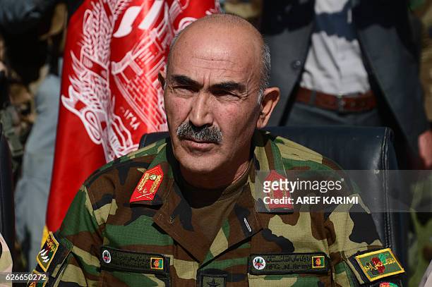 In this photograph taken on October 6 Commander of the 207th Corps, General Mohayedin Ghori speaks during a press conference in the western district...