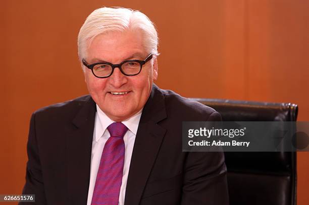 Foreign Minister Frank-Walter Steinmeier arrives for the weekly German federal Cabinet meeting on November 30, 2016 in Berlin, Germany. High on the...