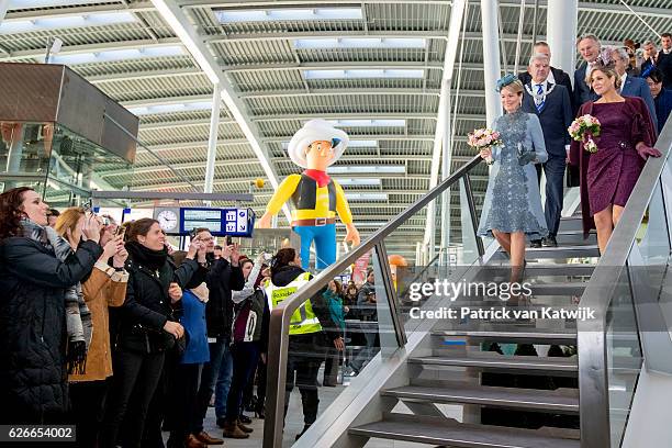 Queen Mathilde of Belgium and Queen Maxima of the Netherlands visit the new Utrecht Central station and travel by Dutch Royal Train on November 30,...