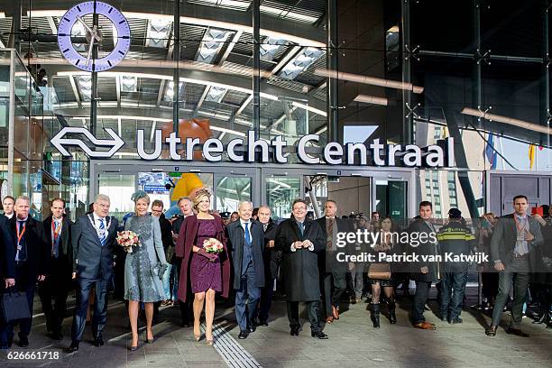 Queen Mathilde of Belgium and Queen Maxima of the Netherlands visit the new Utrecht Central station and travel by Dutch Royal Train on November 30,...