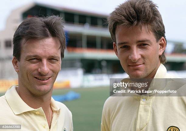 Twin brothers Steve Waugh and Mark Waugh of Australia before the 1st Test match between West Indies and Australia at Sabina Park, Kingston, Jamaica,...