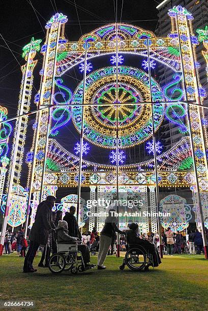 Disabled and handcapped people enjoy the Kobe Luminarie at the Heatful Day ahead of the official opening on November 30, 2016 in Kobe, Hyogo, Japan....