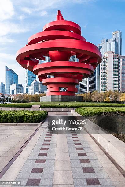 downtown qingdao seen from may forth square - qingdao stock pictures, royalty-free photos & images