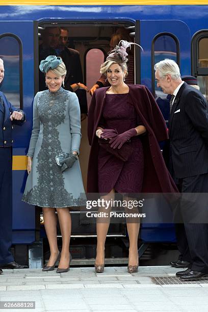 State visit of King Philippe and Queen Mathilde to the Netherlands. Visit of Queen Mathilde and Maxima to station Openbaar Vervoer Terminal project...