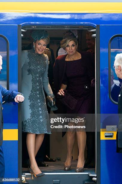 State visit of King Philippe and Queen Mathilde to the Netherlands. Visit of Queen Mathilde and Maxima to station Openbaar Vervoer Terminal project...