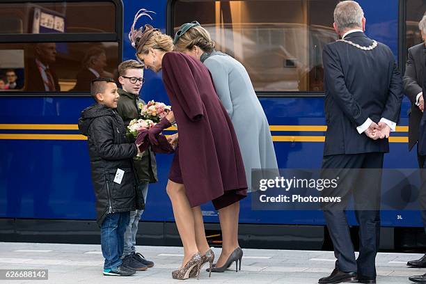 State visit of King Philippe and Queen Mathilde to the Netherlands. Visit of Queen Mathilde and Maxima to station Openbaar Vervoer Terminal project...