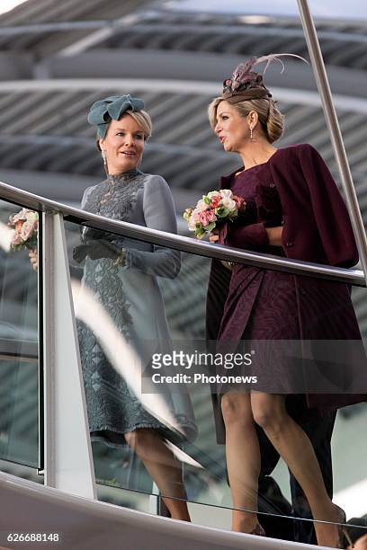 State visit of King Philippe and Queen Mathilde to the Netherlands. Visit of Queen Mathilde and Maxima to station Openbaar Vervoer Terminal project...