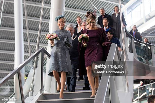 State visit of King Philippe and Queen Mathilde to the Netherlands. Visit of Queen Mathilde and Maxima to station Openbaar Vervoer Terminal project...