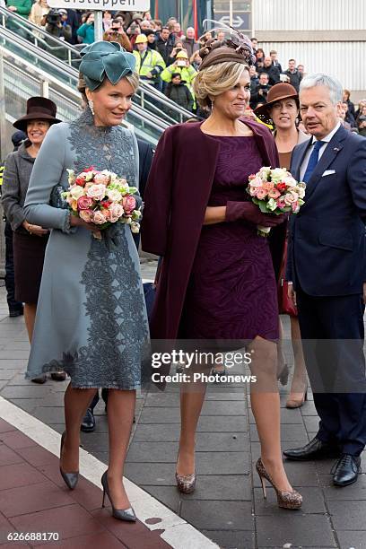 State visit of King Philippe and Queen Mathilde to the Netherlands. Visit of Queen Mathilde and Maxima to station Openbaar Vervoer Terminal project...