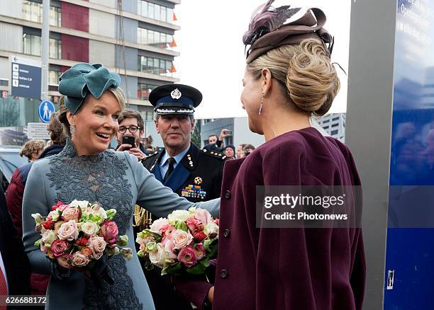 State visit of King Philippe and Queen Mathilde to the Netherlands. Visit of Queen Mathilde and Maxima to station Openbaar Vervoer Terminal project...