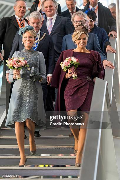 State visit of King Philippe and Queen Mathilde to the Netherlands. Visit of Queen Mathilde and Maxima to station Openbaar Vervoer Terminal project...