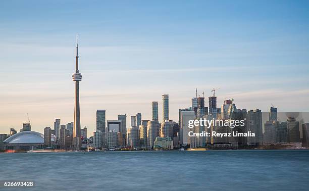 the cn tower and toronto skyline - toronto stock-fotos und bilder