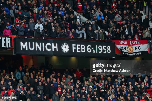 The scoreboard at Old Trafford, Manchester United remembering the players who lost their lives in the Munich Air Disaster on February 6th 1958