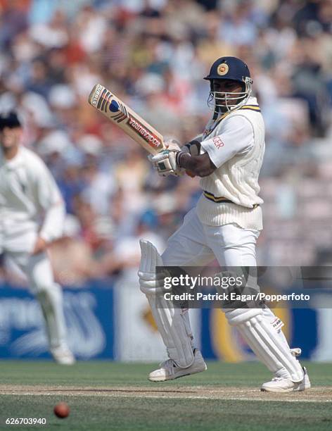 Sanath Jayasuriya batting for Sri Lanka during his innings of 213 in the Only Test match between England and Sri Lanka at The Oval, London, 28th...