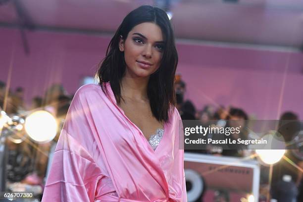 Kendall Jenner poses backstage prior to the Victoria's Secret Fashion Show on November 30, 2016 in Paris, France.