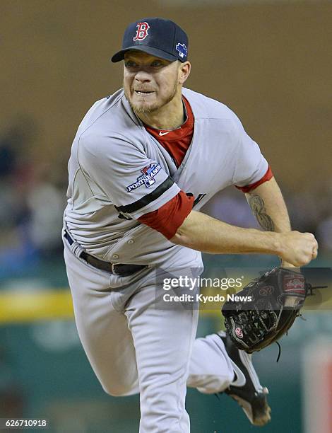 United States - Boston Red Sox starter Jake Peavy pitches during Game 4 of the American League Championship Series baseball game against the Detroit...