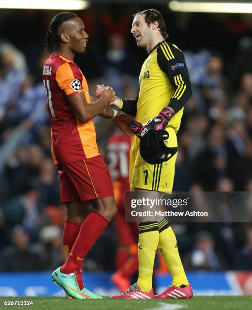 Didier Drogba of Galatasaray and Petr Cech of Chelsea at the end of the match