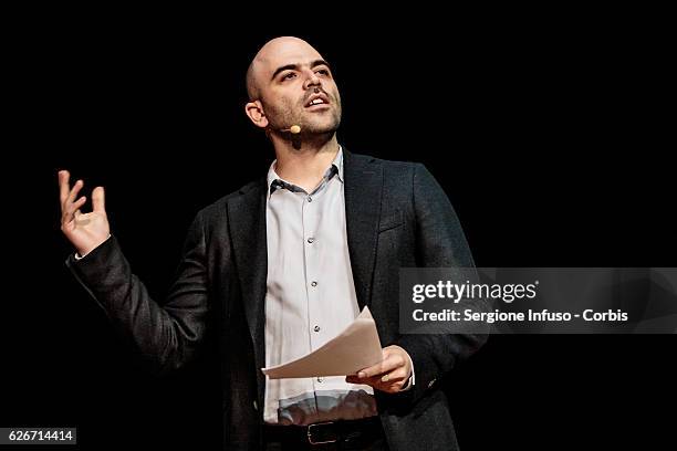 Italian journalist, writer and essayist Roberto Saviano Meets The Audience with the show 'Sottosopra' on November 28, 2016 in Milan, Italy.