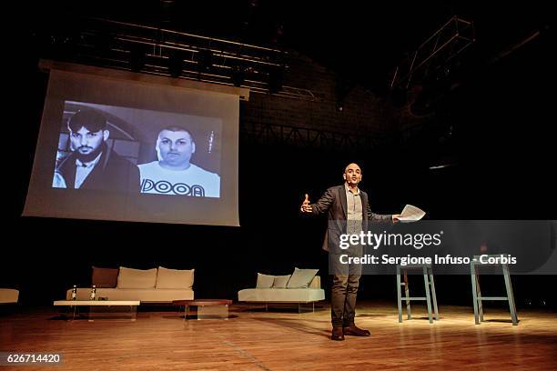 Italian journalist, writer and essayist Roberto Saviano Meets The Audience with the show 'Sottosopra' on November 28, 2016 in Milan, Italy.