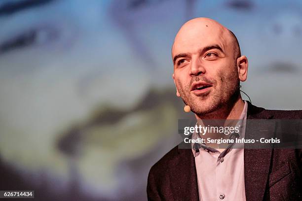 Italian journalist, writer and essayist Roberto Saviano Meets The Audience with the show 'Sottosopra' on November 28, 2016 in Milan, Italy.