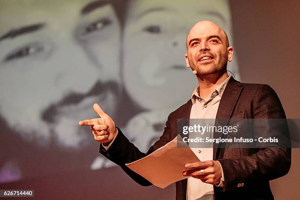 Italian journalist, writer and essayist Roberto Saviano Meets The Audience with the show 'Sottosopra' on November 28, 2016 in Milan, Italy.