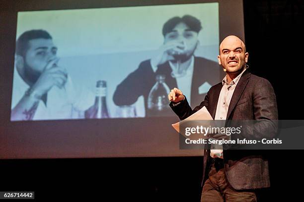 Italian journalist, writer and essayist Roberto Saviano Meets The Audience with the show 'Sottosopra' on November 28, 2016 in Milan, Italy.