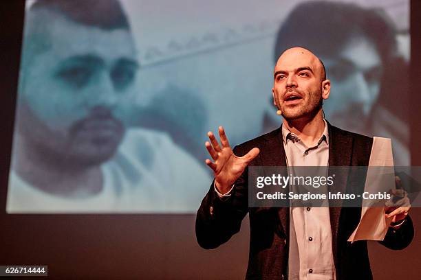 Italian journalist, writer and essayist Roberto Saviano Meets The Audience with the show 'Sottosopra' on November 28, 2016 in Milan, Italy.