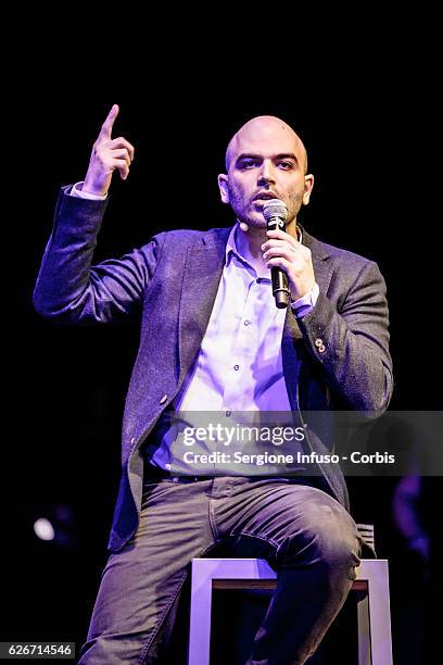 Italian journalist, writer and essayist Roberto Saviano Meets The Audience with the show 'Sottosopra' on November 28, 2016 in Milan, Italy.