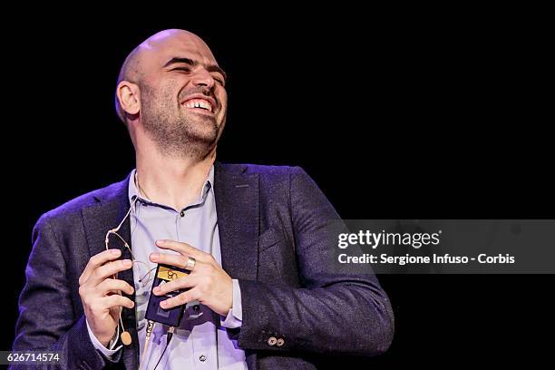 Italian journalist, writer and essayist Roberto Saviano Meets The Audience with the show 'Sottosopra' on November 28, 2016 in Milan, Italy.