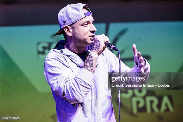 Italian rapper Clementino is a guest of the show 'Sottosopra': Roberto Saviano Meets The Audience on November 28, 2016 in Milan, Italy.