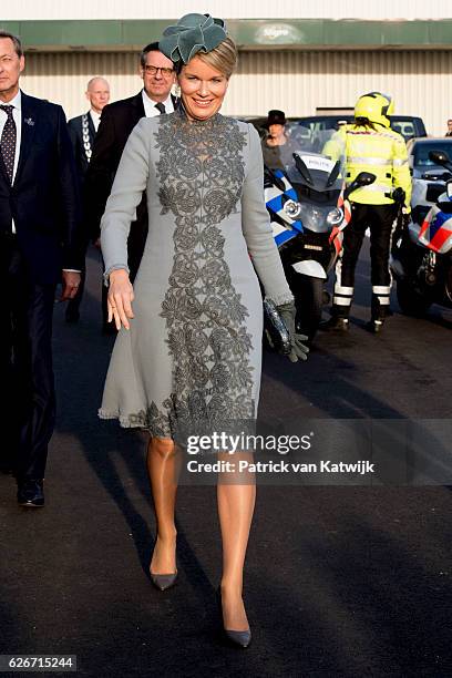 Queen Mathilde of Belgium visits the Sligro Foodgroup Netherlands on November 30, 2016 in Veghel, Netherlands.