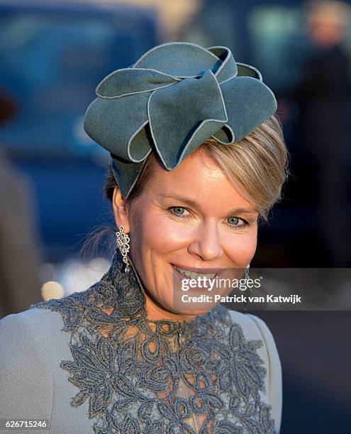 Queen Mathilde of Belgium visits the Sligro Foodgroup Netherlands on November 30, 2016 in Veghel, Netherlands.