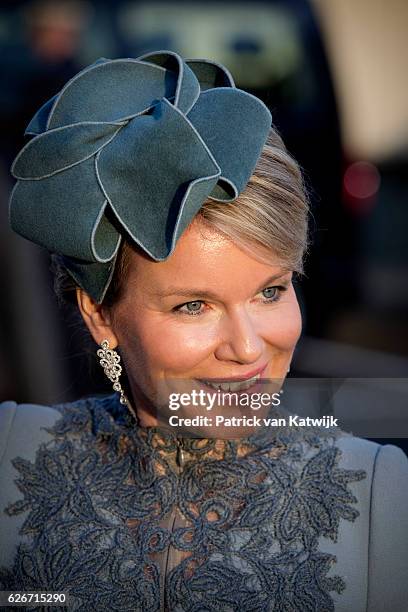 Queen Mathilde of Belgium visits the Sligro Foodgroup Netherlands on November 30, 2016 in Veghel, Netherlands.