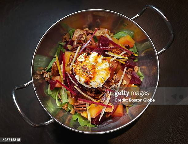 Local Beet and Herb Goat Cheese, Local Red and Golden Beets, Baby Arugula, Savory Granola, Charred Meyer and Lemon Vinaigrette, pictured at Tempo...