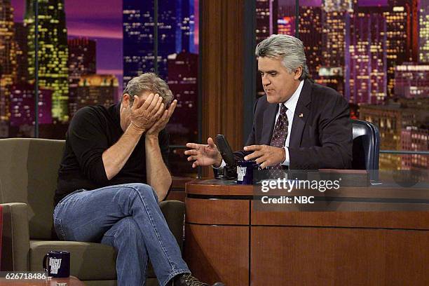 Episode 2545 -- Pictured: Actor Kevin Costner during an interview with host Jay Leno on August 14, 2003 --