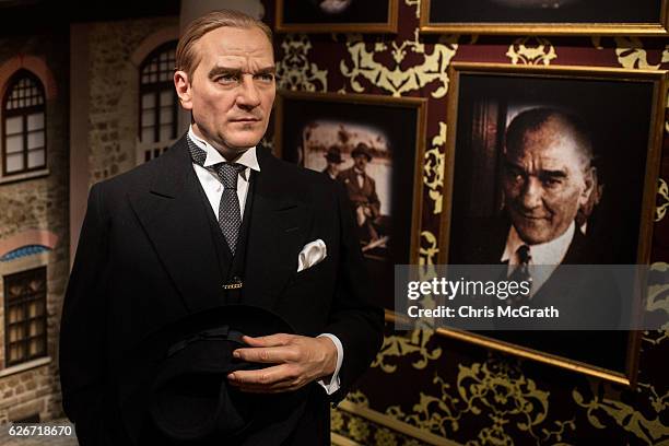 Waxwork figure of Mustafa Kemal Ataturk, founder of modern Turkey is seen on display at Turkey's first Madame Tussauds Wax Museum on November 30,...