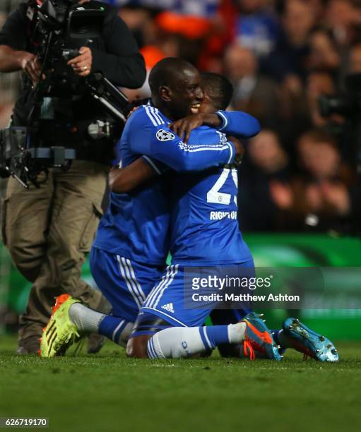 Demba Ba of Chelsea and Samuel Eto'o of Chelsea celebrate at the end of the match