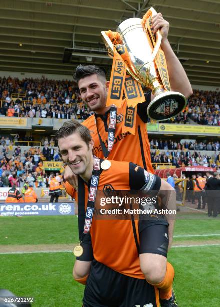 MatchdaymascotsSky Bet League One champions Wolverhampton Wanderers celebrate at Molineux. Sam Ricketts and Danny Batth of Wolverhampton Wanderers