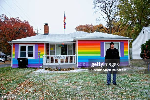 Topeka, Kansas 11-15--2014 Zach Phelps-Roper outside the rainbow house which is across the street from the Westboro Baptist curuch compound his...