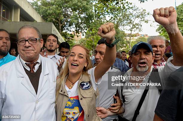 The wife of jailed Venezuelan opposition leader Leopoldo Lopez, Lilian Tintori , participates in a gathering to donate supplies to the Dr. Jose...