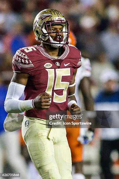 Florida State Seminoles wide receiver Travis Rudolph jogs to the sideline during the NCAA football game between the Florida Gators and the Florida...