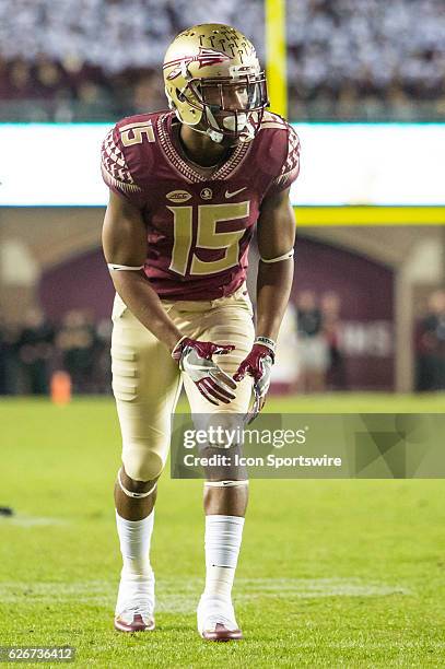 Florida State Seminoles wide receiver Travis Rudolph lines up for a play during the NCAA football game between the Florida Gators and the Florida...