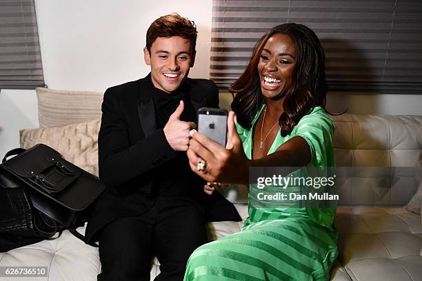 Host and diver Tom Daley and AJ Odudu are seen ahead of the Team GB Ball at Battersea Evolution on November 30, 2016 in London, England.